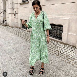 Zara Printed Shirt Dress Green Size M